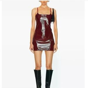 Courreges Paris Burgundy Red Square Neck Mini Slip Dress